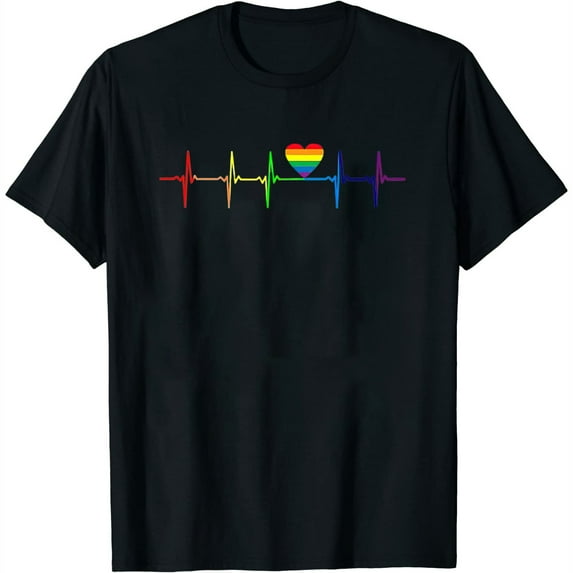 Lgbt Rainbow Flag Heartbeat Gay Lesbian Pride Gift Men Women Premium T-Shirt Black Small