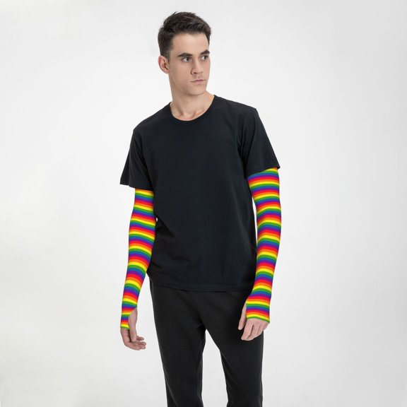 Lgbt Rainbow Stripe Cooling Sleeves Sun Protection Arm Sleeves With Thumb Hole For Women Men