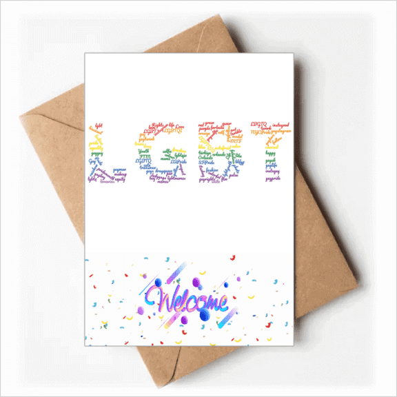 Lgbt Rainbow Wordcloud Art Deco Fashion Welcome Back Greeting Cards Envelopes Blank