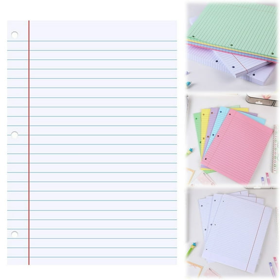 Lggsban Loose Leaf Paper 200 Sheets Colored Filler Paper College Ruled Paper 3-Hole Punched Paper for 3-Ring Binders Notebook Lined 8" x 11",Paper,1PC