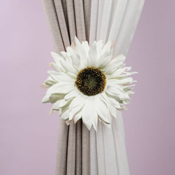 Lggsban Sunflower Curtain Tiebacks, Artificial Floral Clip Curtain, Sunflower Tie Backs for Curtains, Yellow Flower Curtain,2PC,White,Plastic,Tieback