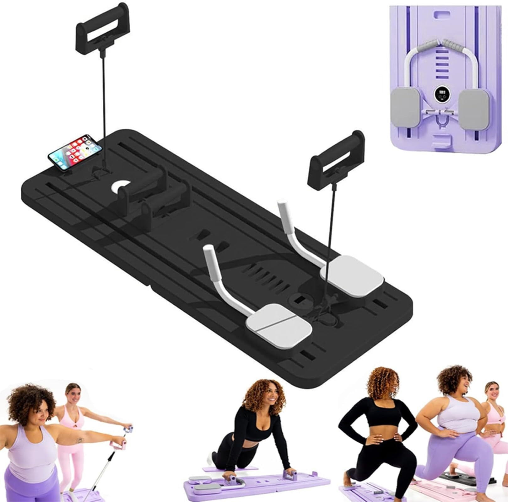 Lhanel Foldable Pilates Reformer Board Set MultiPurpose Sliding Pilates Equipment with Timer
