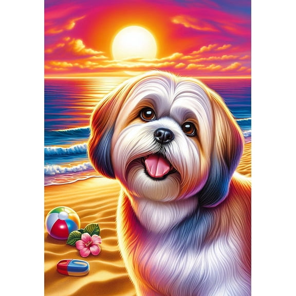 Lhasa Apso - Best of Breed DCR Summer Sunset Outdoor Garden Flag 12" x 17"