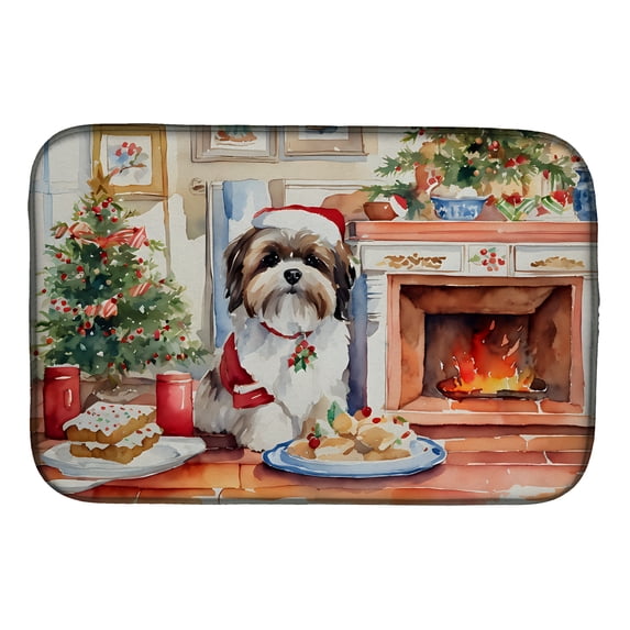 Lhasa Apso Christmas Cookies Dish Drying Mat 14 in x 21 in
