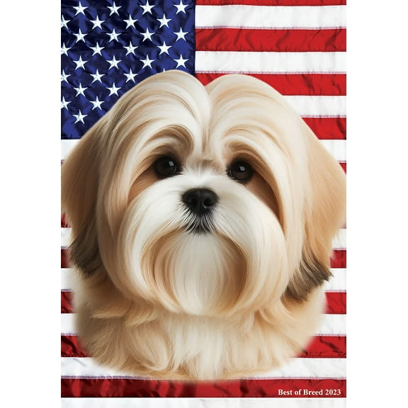 Lhasa Apso Cream/Sable - Best of Breed All-American Patriotic III Garden Flags