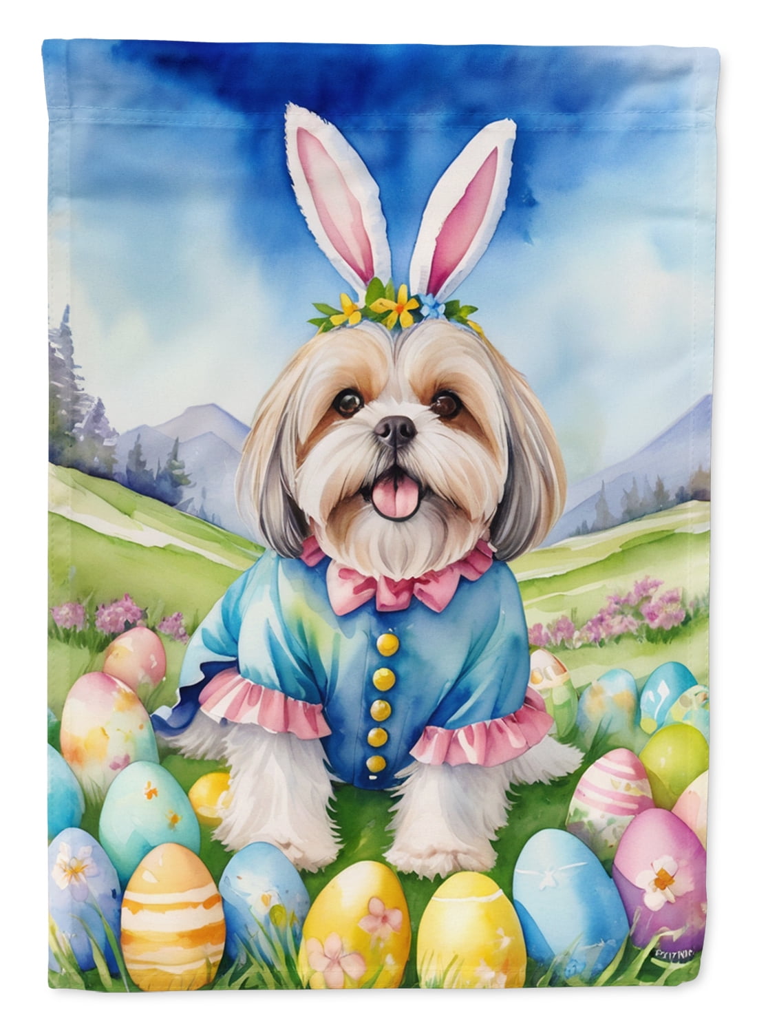 Lhasa Apso Easter Egg Hunt Garden Flag 11.25 in x 15.5 in