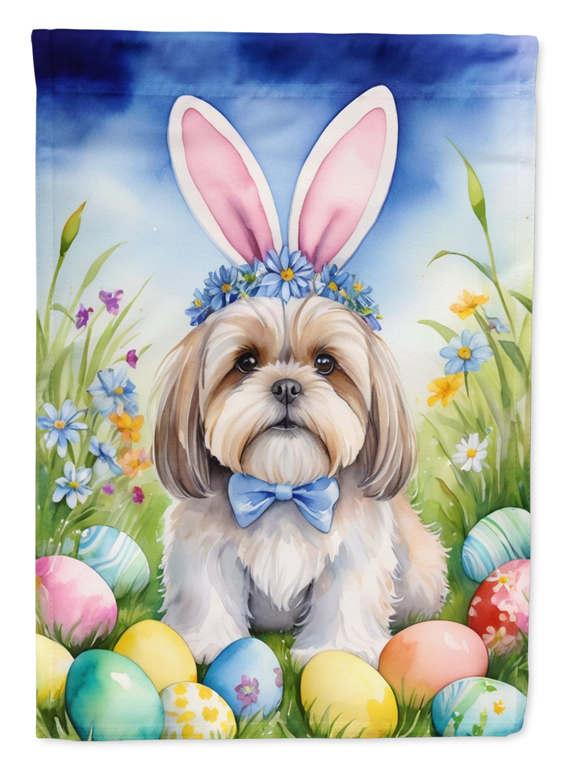 Lhasa Apso Easter Egg Hunt Garden Flag 11.25 in x 15.5 in
