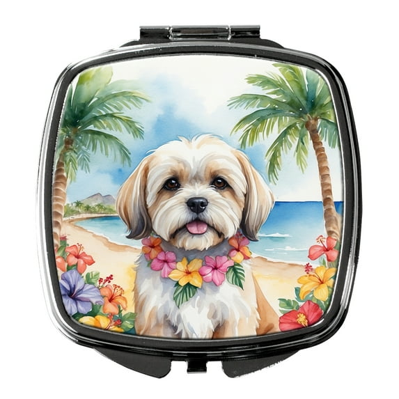 Lhasa Apso Luau Compact Mirror 2.75 in x 3 in