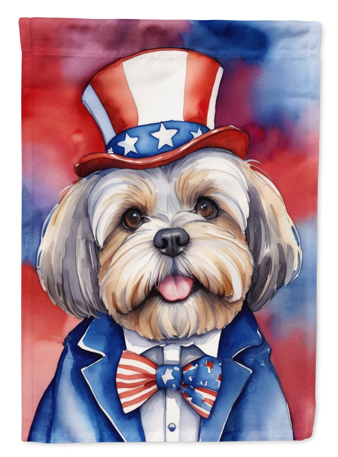 Lhasa Apso Patriotic American House Flag 28 in x 40 in