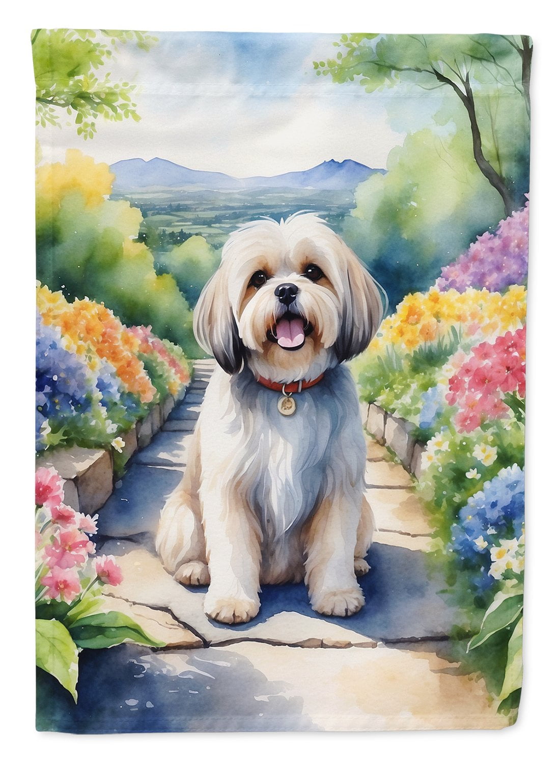 Lhasa Apso Spring Path Garden Flag 11.25 in x 15.5 in