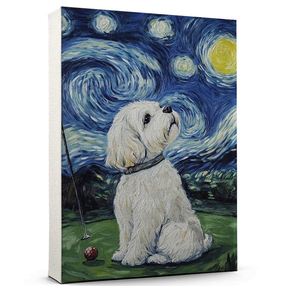 Lhasa Apso Vintage Dog Golf Canvas – Artistic Sports, Lhasa Apso Dog with Golf Stretched Canvas Size 8x12 Wall Print for Bedroom, Living Room, Office