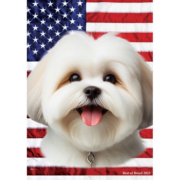 Lhasa Apso White - Best of Breed All-American Patriotic III House Flags