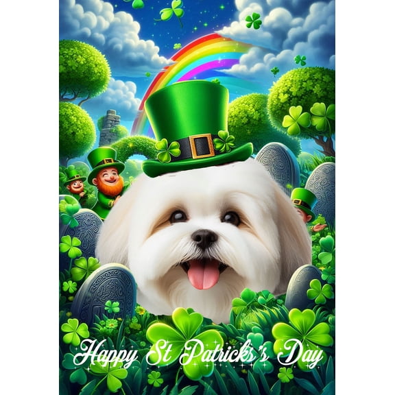 Lhasa Apso White - Best of Breed Saint Patricks Day Outdoor Garden Flag 12" x 17" Mailbox Flag Dog Flag