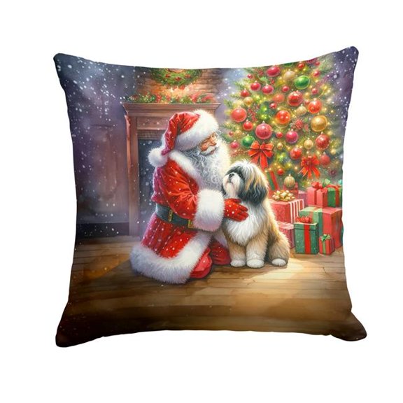 Caroline's Treasures Lhasa Apso and Santa Claus Throw Pillow Machine Washable, Indoor Outdoor Decorative Pillow for Couch, Bed or Patio, 18Hx18W