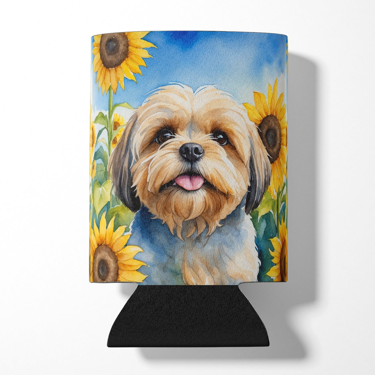 Lhasa Apso in Sunflowers Can or Bottle Hugger 3 in x 5 in