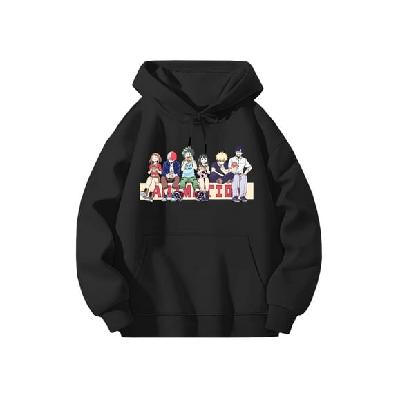 Lheaggik Anime My Hero Acade Hoodie Cartoon Graphic Long Sleeve Streetwear Women Men Hooded Sweatshirt Funny Clothes L