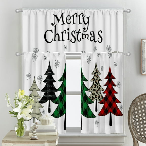 Lheaggik Christmas Kitchen Curtains and Valance 3 Piece Set Dining Room Small Curtain Drapes Cafe Curtains Valances Polyester Fabric 36x26 Inch