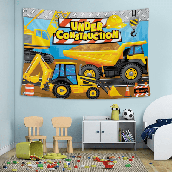 Lheaggik Construction Birthday Party Backdrop, Truck Excavator Theme Birthdya Decorations Banner, 39x59in Polyester Photography Studio Props Cake Table Boy Kids Birthday Decorations