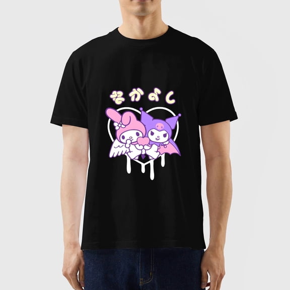 Lheaggik Cute Cartoon T-Shirt Men Women Crew Neck Shirt Cosplay Short Sleeve Kuro-mi Shirts Black 3XL