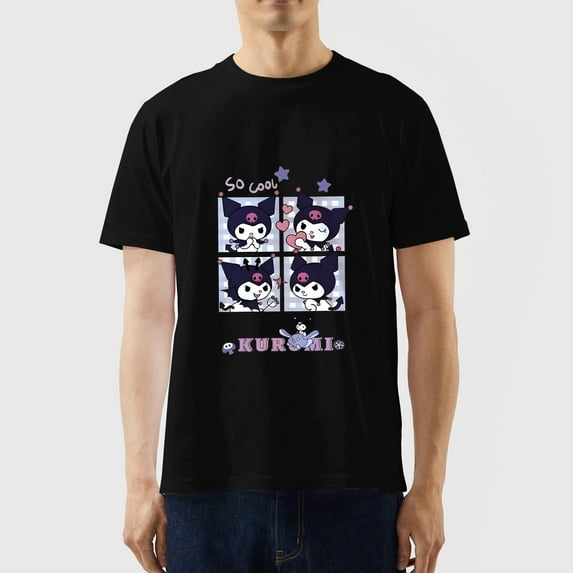 Lheaggik Cute Cartoon T-Shirt Men Women Crew Neck Shirt Cosplay Short Sleeve Kuro-mi Shirts Black S