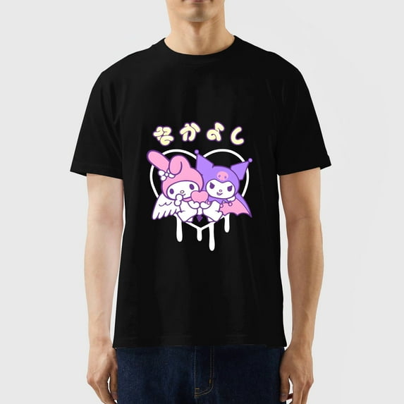 Lheaggik Cute Cartoon T-Shirt Men Women Crew Neck Shirt Cosplay Short Sleeve Kuro-mi Shirts Black S