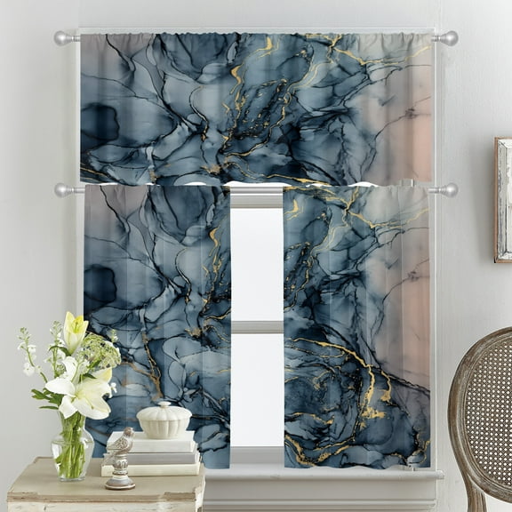 Lheaggik Marble Pattern Curtains and Valance 3 Piece Set Dining Room Small Curtain Drapes Cafe Curtains Valances Polyester Fabric 36x26 Inch
