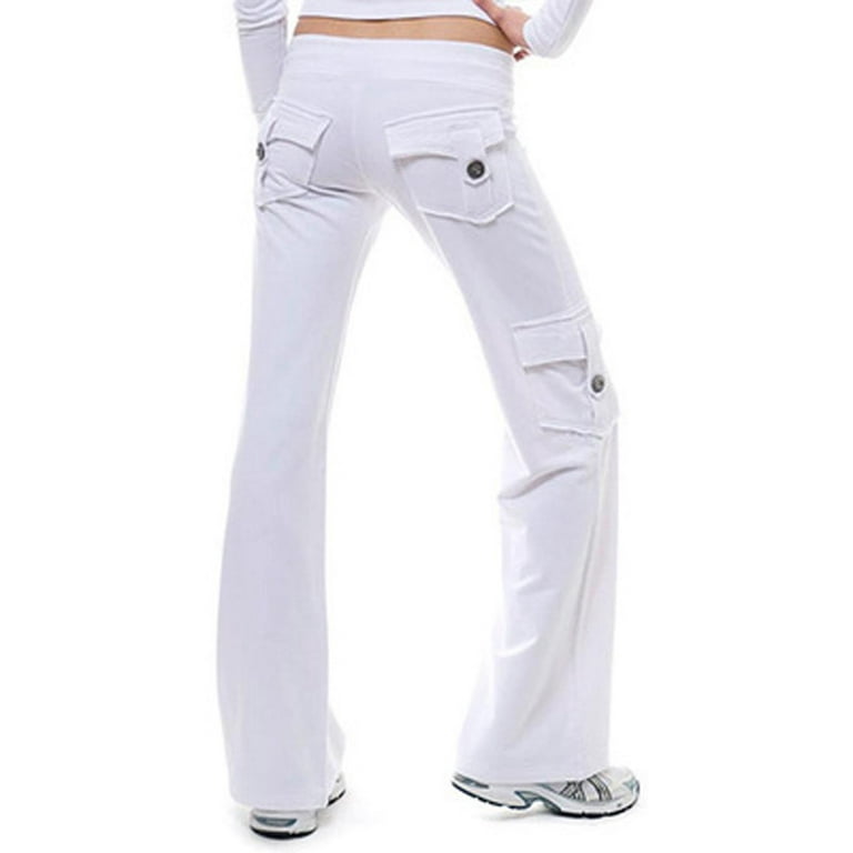 Lhked Bootcut Yoga Pants Plus Size Clearance Cargo Pants Plus Size  Clearance Workout Out Leggings Stretch Waist Button Pocket Yoga Gym Loose  Pants,White,S 