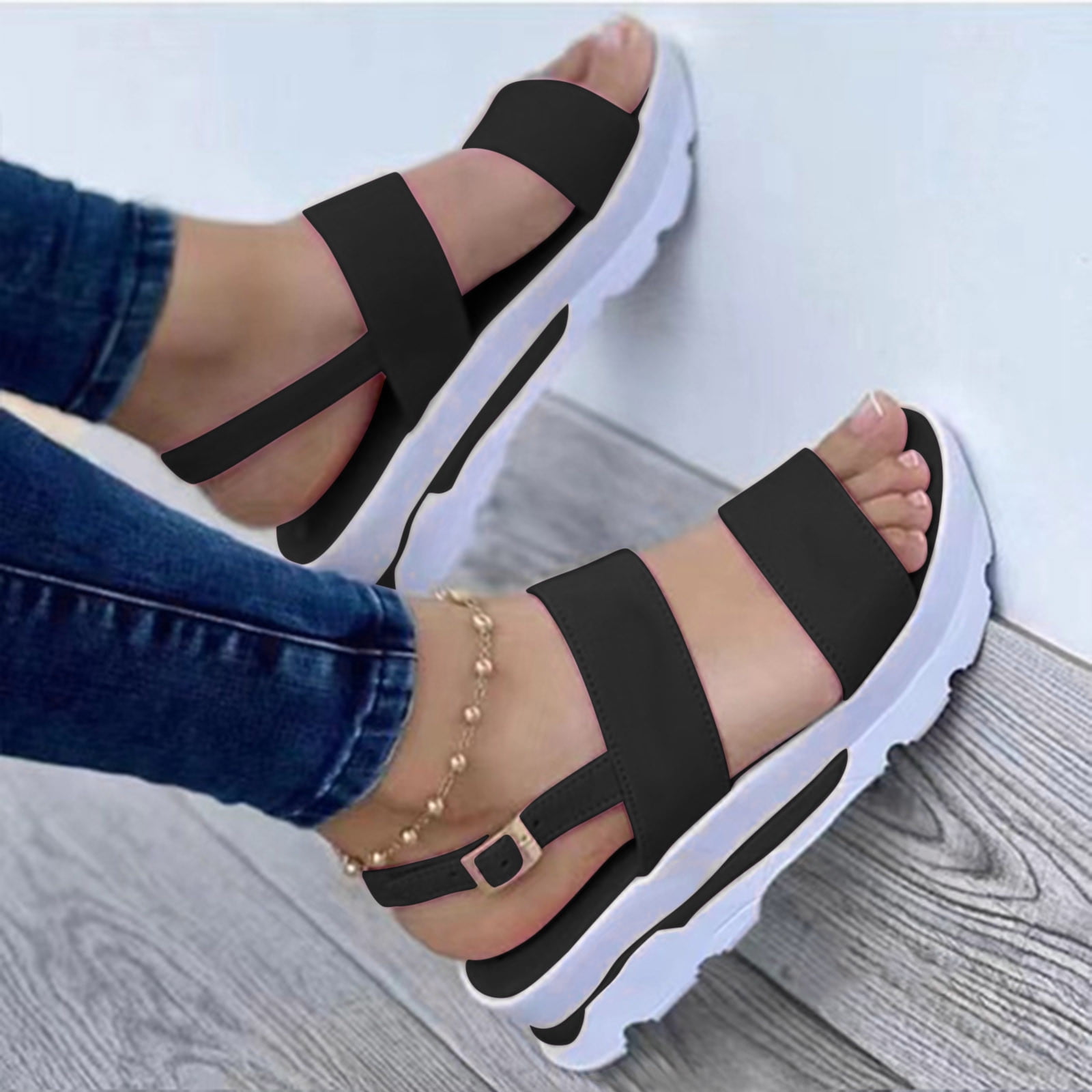 Lhked Summer Ladies Women Flat Thick Soled Shoes Fashion Casual Beach