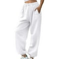 thumbnail image 1 of Lhpant Wide Leg Sweatpants for Women Elastic High Waisted Drawstring Loose Pants with Pockets White XXXL, 1 of 4