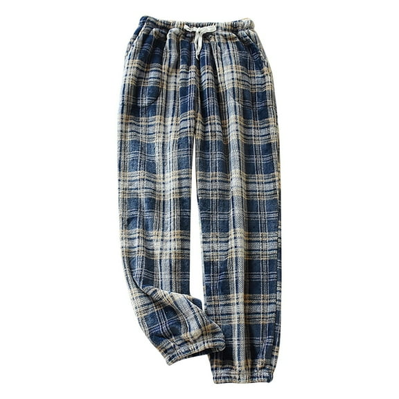 Lhpant Women Flannel Pajama Pants Fall Winter Fuzzy Plush Buffalo Plaid PJ Pants Sleep Bottoms Navy XXL