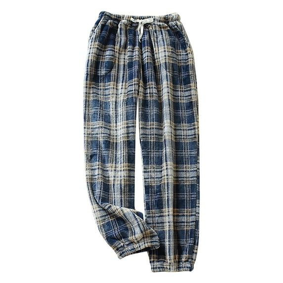 Lhpant Women Flannel Pajama Pants Fall Winter Fuzzy Plush Buffalo Plaid PJ Pants Sleep Bottoms Navy XXL