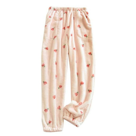 Lhpant Women Fuzzy Fleece Pajama Pants Cute Print Flannel Lounge Pants Winter Warm Pj Bottoms Jogger Pants Red XL