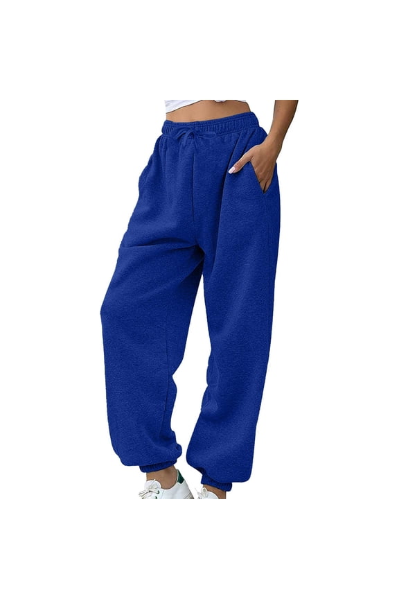 Lhpant Womens Cargo Sweatpants Wide Leg High Waisted Baggy Drawstring Sweat Pants with Pockets Blue XL