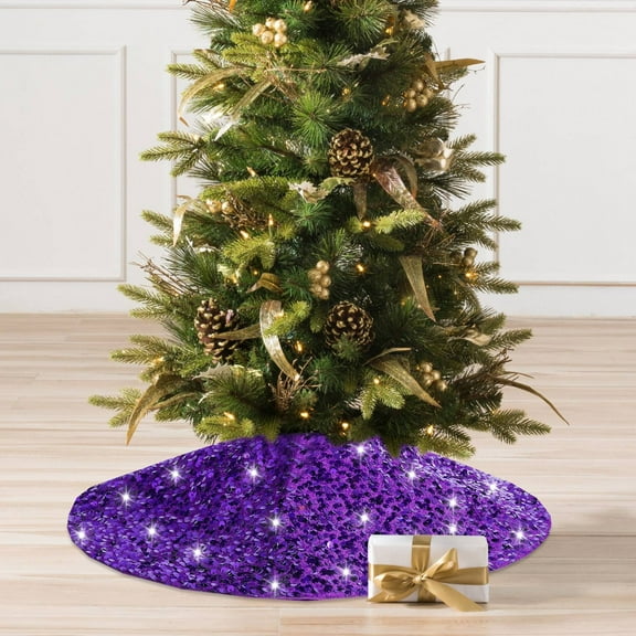 Lhrmh Purple Sequin Christmas Tree Skirt – Shimmering Xmas Tree Decoration with Snowflake Design – Ideal Holiday Party Decor