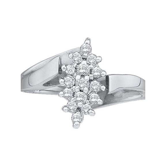 10kt White Gold Womens Round Prong-set Diamond Oval Cluster Ring 1/4 Cttw