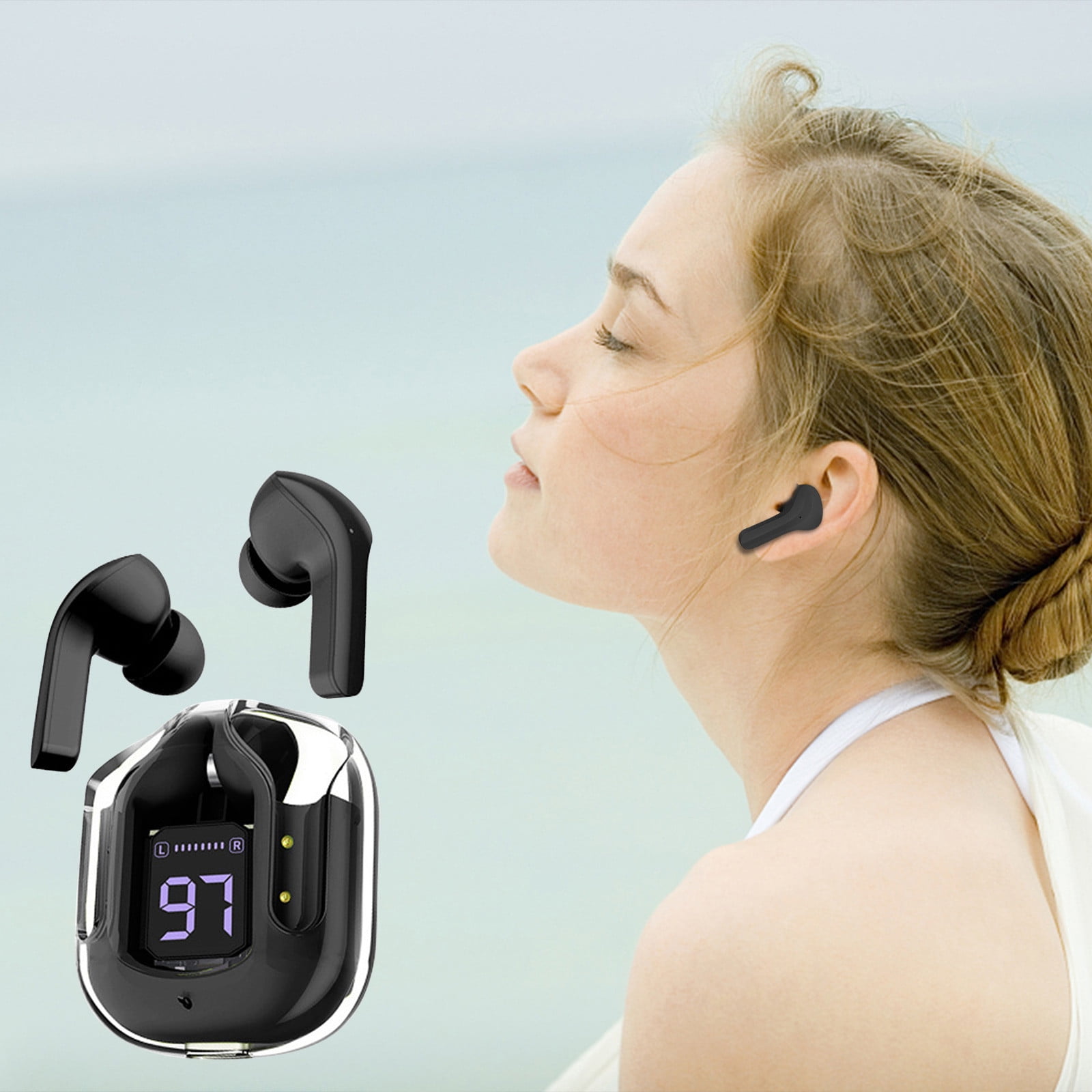 Li HB Store Crystal Earbuds Transparent Digital Display Wireless