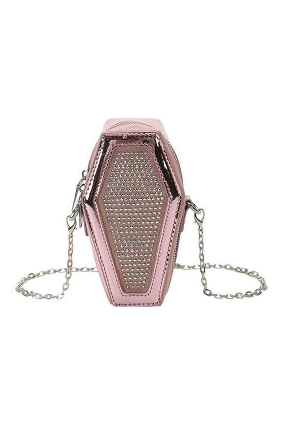Gothic Bags & Purses Crossbody Bag For Women Goth Purse Coffin Shape Handbags Leather Shoulder Bag Halloween,Storage Bag,Pink