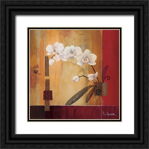 Li-Leger, Don 26x26 Black Ornate Wood Framed with Double Matting Museum Art Print Titled - Orchid Lines II
