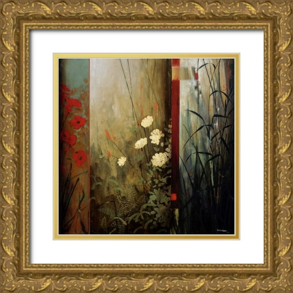 Li-Leger, Don 26x26 Gold Ornate Wood Framed with Double Matting Museum Art Print Titled - Rainforest Poppies