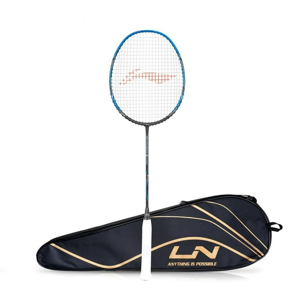 Li-Ning 3D Calibar X Combat Carbon Graphite Strung Badminton Racquet, 85 Grams, 30 Lbs String Tension & Free Full Cover | Black & Blue | Grip Size - 3 3/8 Inches