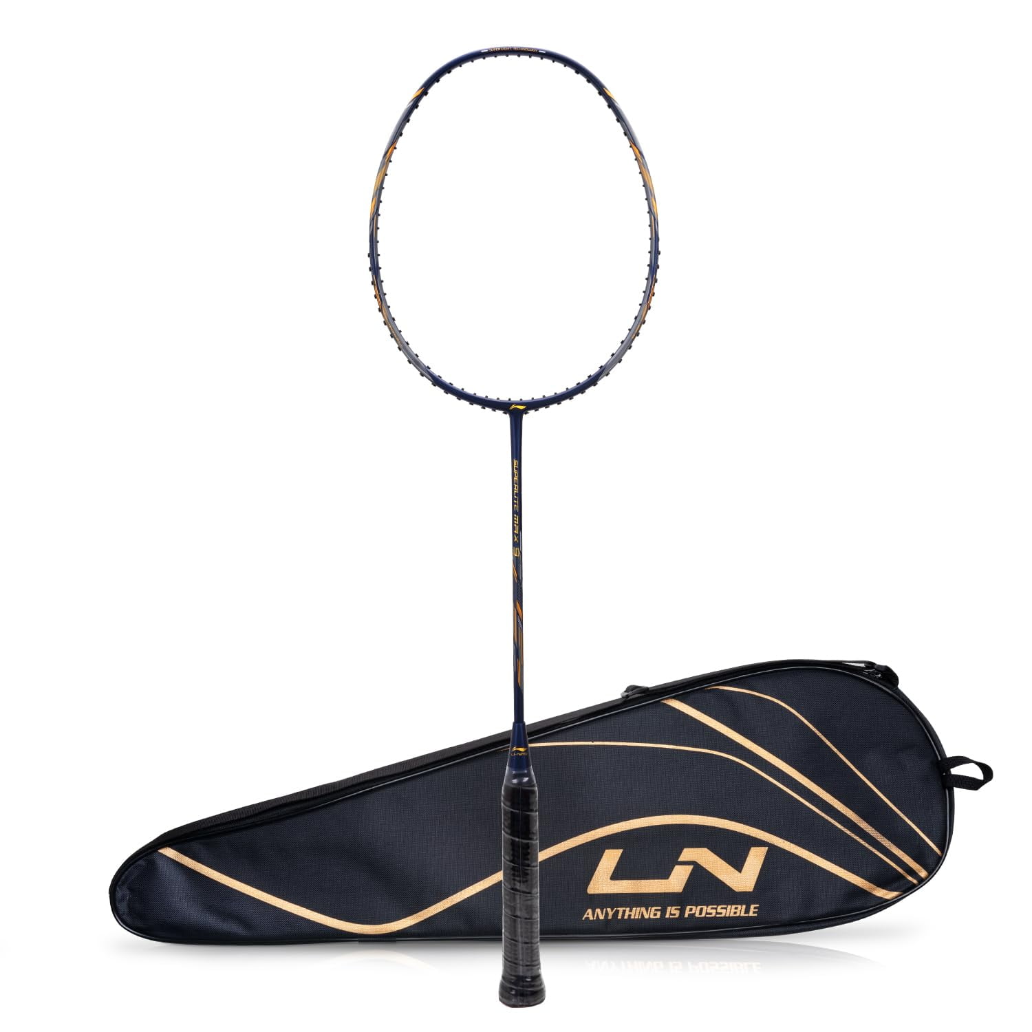 Li-Ning G-Force Superlite Max 9 Carbon Graphite Unstrung Badminton Racket With Full Racket Cover | Navy & Gold | Grip Size 3 5/8 inches