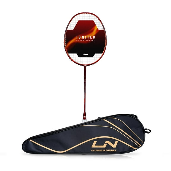 Li-Ning Ignite 8 Japanese Carbon Graphite Strung Badminton Racket with Full Cover (Dark Red/Rich Gold, 77 Grams)