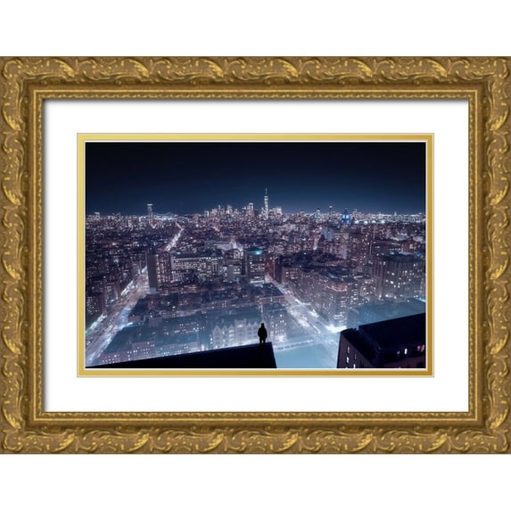 Li, Qijia 32x23 Gold Ornate Wood Framed with Double Matting Museum Art Print Titled - Cyber Punk Newyork