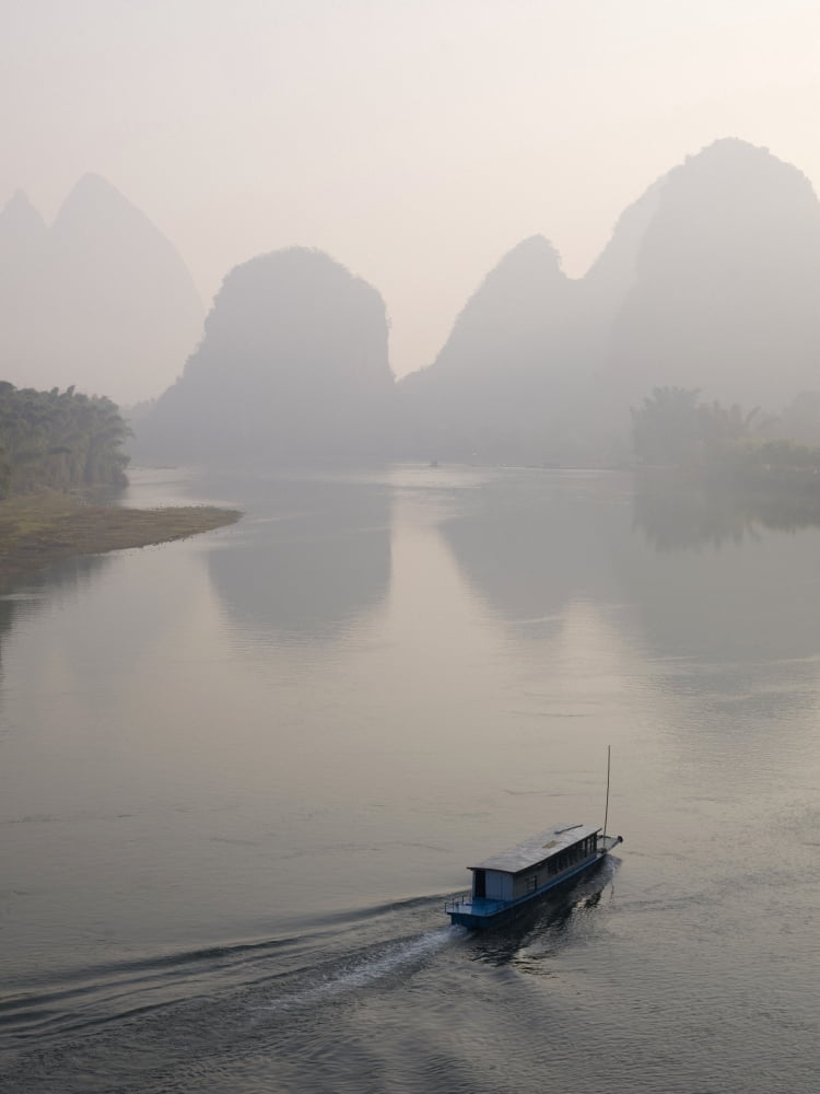 Li River Yangshuo County Guilin Guangxi Province China Boat On The River Canvas Art - Keith Levit Design Pics (15 x 20)