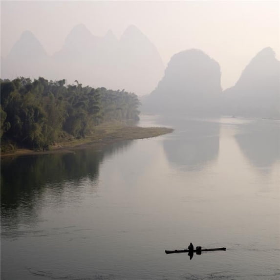 Li County Li River Yangshuo County Guilin Guangxi Province China - Lone Boater ...