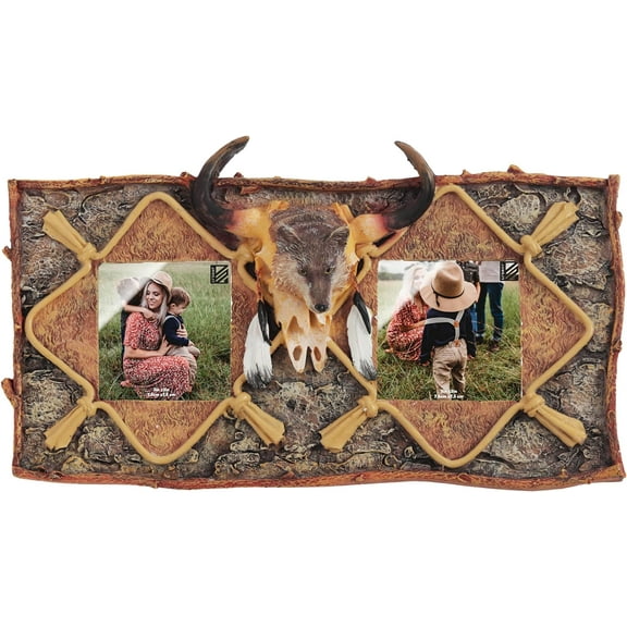 Li'Shay 3x3 Rustic Double Picture Frames for Cabin & Lodge - Wolf