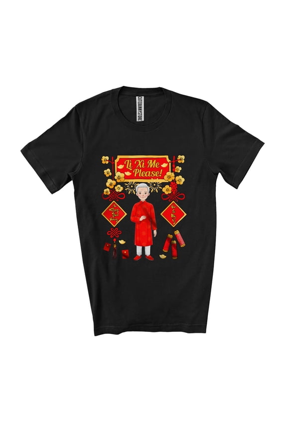 Li Xi Me Please; Joyful Lunar New Year Old Men Vietnamese Ao Dai Traditional Family Unisex T-Shirt