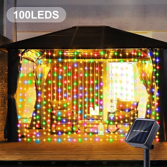 Li Xianchai 1pc Solar Curtain String Lights Outdoor Fairy Lights Solar Powered Twinkle String Lights 8 Modes For Home Garden Patio Decor