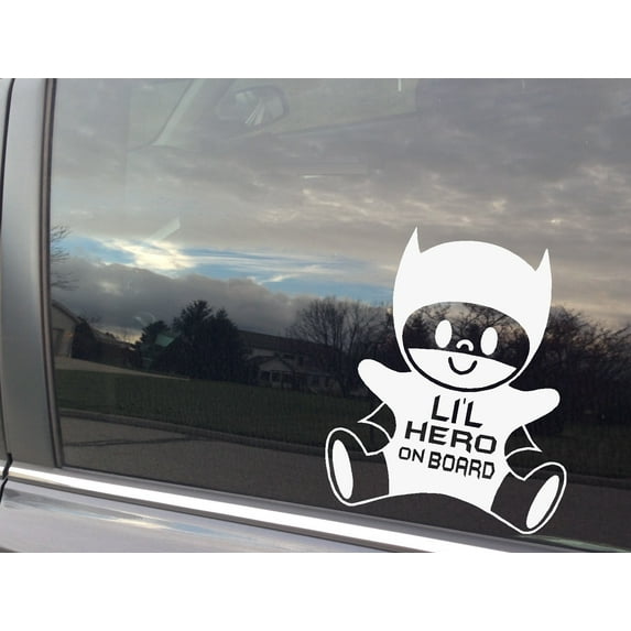 Li'l Hero on Board ~ Auto or Window Decal White 8" x 10"