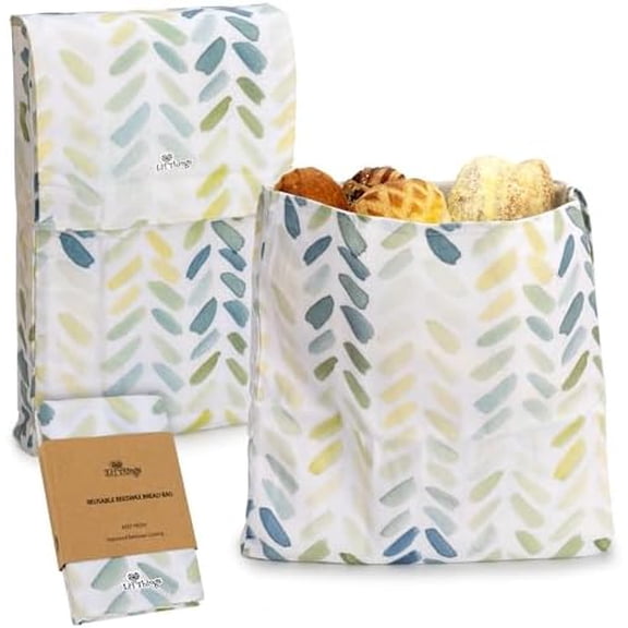 Lil Things Beeswax Bread Bags 2.0 (Set of 2) 13"13" Boule Bag & 15"9" Baguette/Oblong Bag Cotton with Organic Beeswax Lining, Reusable Bread Storage, Plastic-Free, Washable - Paintbrush